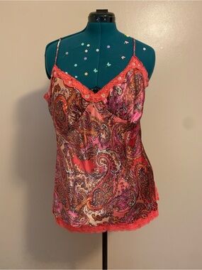Mixit Coral Pink Paisley Lace Trim Camisole